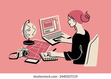 A woman planning a trip by collecting information from the web