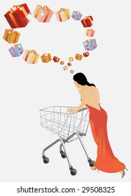 The woman plans purchases. Insert your text. Look still variants in my portfolio