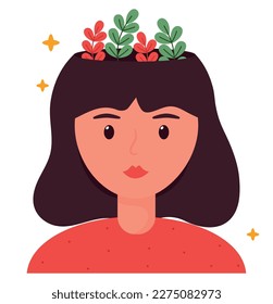 woman with plant branches over white