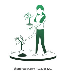 Woman with plant green lines