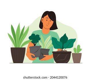 Woman with the Plants in Hands.