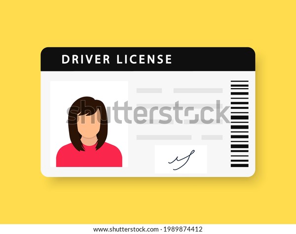 Woman\
plastic ID cards, car driver licence with female photo on yellow\
background. ID card, identification card, drivers license, identity\
verification, person data. Vector\
illustration