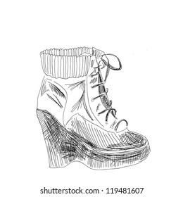 Woman platform boots in graphic style