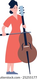 Mulher toca violoncelo. Personagem de cor de músico feminino