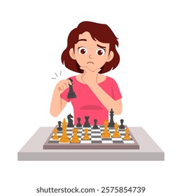 woman play chess and feel happy