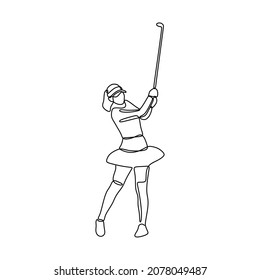 woman play golf oneline continuous single line art