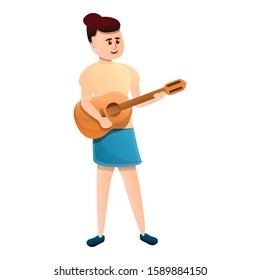 Woman play guitar icon. Cartoon of woman play guitar vector icon for web design isolated on white background