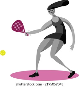 Woman Play Padel. Paddle Tennis Girl, With Sport Clothes, Kilt And Racket, Pink, Isolated, Blank
