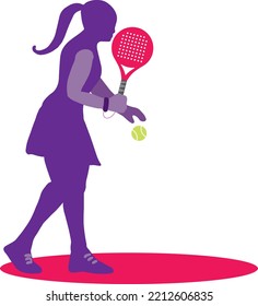 Woman Play Padel. Paddle Tennis Girl, With Sport Clothes, Kilt And Racket, Pink, Isolated, Blank