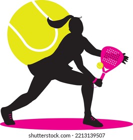 Woman Play Padel. Paddle Tennis Girl, With Sport Clothes, Kilt And Racket, Pink, Tennis Ball
