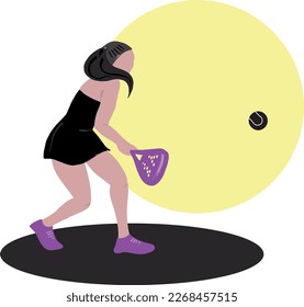 woman play padel. paddle tennis girl, with sport clothes, kilt and racket, pink, isolated, blank