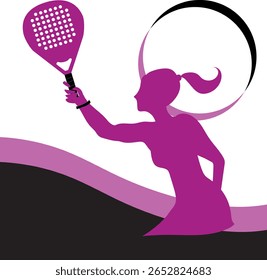 woman play padel. paddle tennis girl, with sport clothes, kilt and racket,isolated, pink