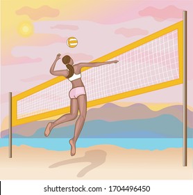 Woman Play Voleyball On The Beach	
