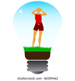 woman player inside in lightbulb