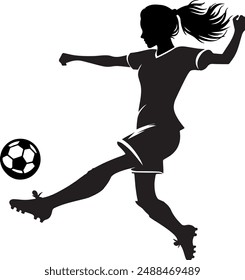 a woman player kick the football vector black and white image for any use