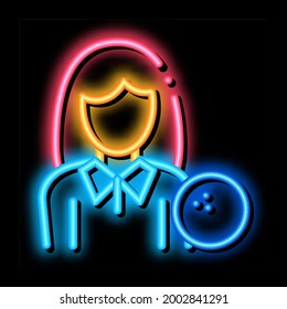 Woman Player neon light sign vector. Glowing bright icon Woman Player isometric sign. transparent symbol illustration