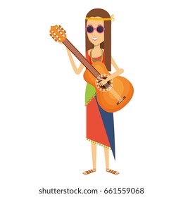 woman playin the guitar character hippy lifestyle