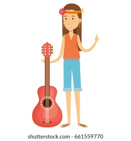 woman playin the guitar character hippy lifestyle