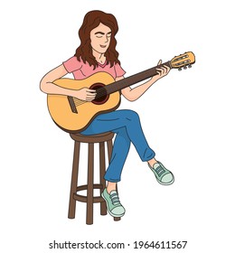 Woman Playing Acoustic Guitar, illustration vector cartoon