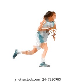 Woman playing basketball, isolated low poly vector illustration. Female team sport