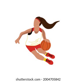 A woman is playing basketball. Isolated vector illustration of a basketball player. Training of a young professional athlete. The concept of a healthy lifestyle.