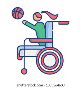 woman playing basketball in wheelchair disabled flat style icon vector illustration design