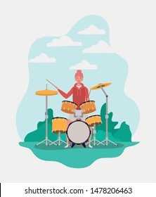 woman playing battery drums character