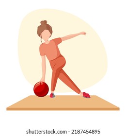 A woman is playing bowling. Cartoon design.
