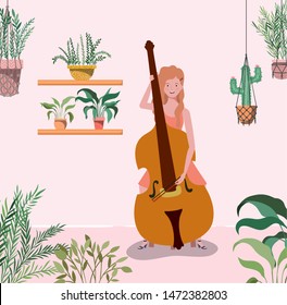 woman playing cello instrument character