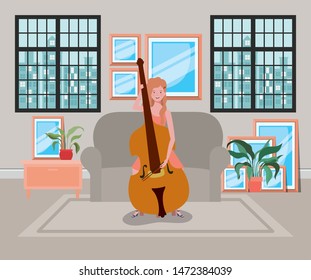 woman playing cello instrument character