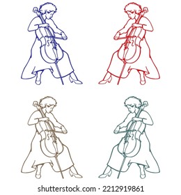 Woman Playing The Cello Vector Illustration. A Cellist
