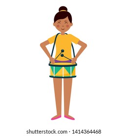 woman playing drum carnival festival vector illustration