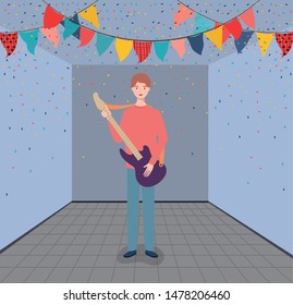 woman playing electric guitar instrument character