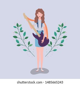 woman playing electric guitar instrument character