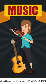 woman playing fiddle character