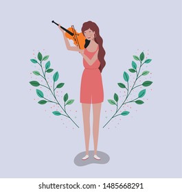 woman playing fiddle instrument character