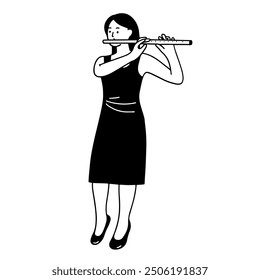 Woman playing a flute handdrawn illustration