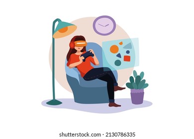 Una mujer jugando el juego usando la realidad virtual