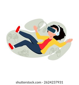 woman playing game with VR glasses simple flat illustration