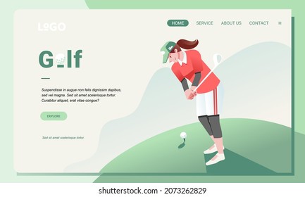 a woman is playing golf on a golf course modern landing page illustration