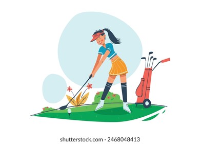 Woman Playing Golf on Field Illustration