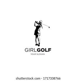 woman playing golf silhouette logo