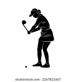 Woman playing golf silhouette vector illustration. Professional golfer with black colour and white background