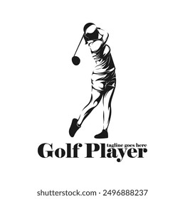 Woman playing golf silhouette vector illustration. Professional golf with black colour and white background