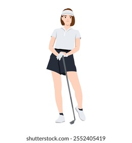 Frau, die Golf spielt. In Sportbekleidung. Flache Vektorgrafik einzeln auf weißem Hintergrund