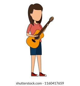 woman playing guitar character