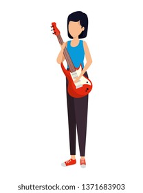 woman playing guitar electric