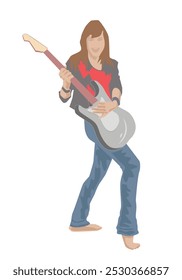 A woman playing guitar flat design vector illustration.