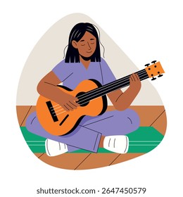 A woman playing guitar, flat style illustration