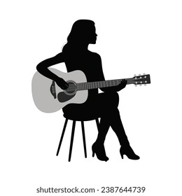 Woman playing guitar, woman guitarist silhouette vector Illustration